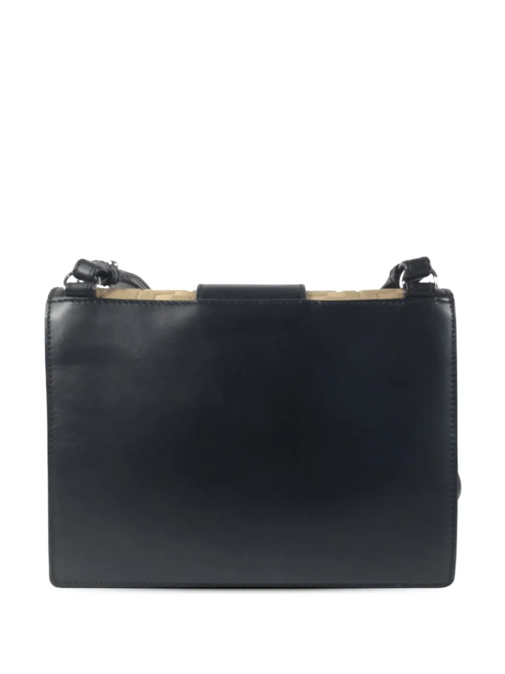 Pre-owned Fendi 2010-2025 Calfskin And Canvas Ff 1974 Flat Baguette Crossbody Bag In Black