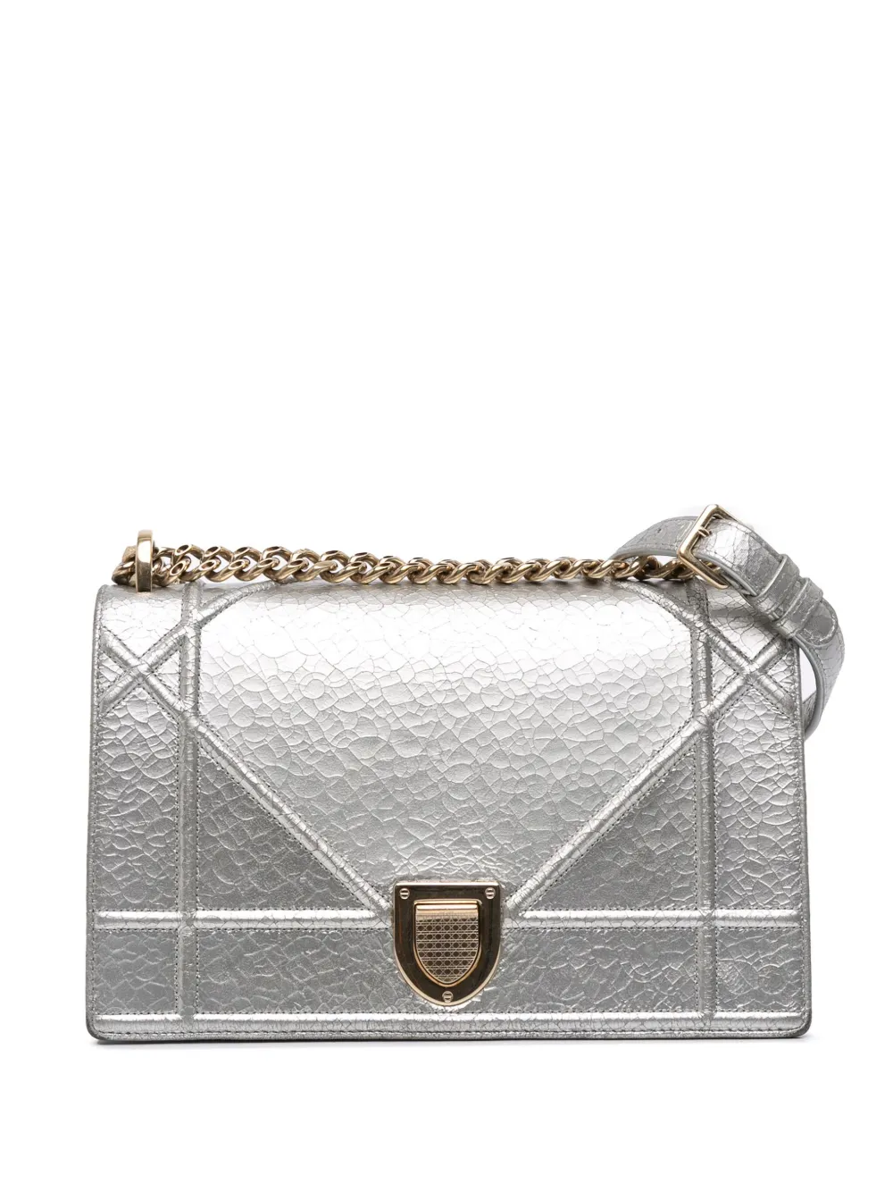 Christian Dior Pre-Owned 2016 Medium Metallic Ceramic Effect Deerskin Diorama Flap crossbody bag - Argento