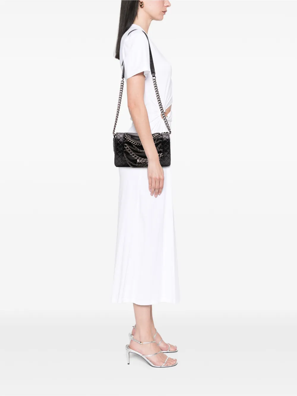 Pre-owned Chanel 2013-2014 Medium Calfskin Enchained Boy Flap Crossbody Bag In Black