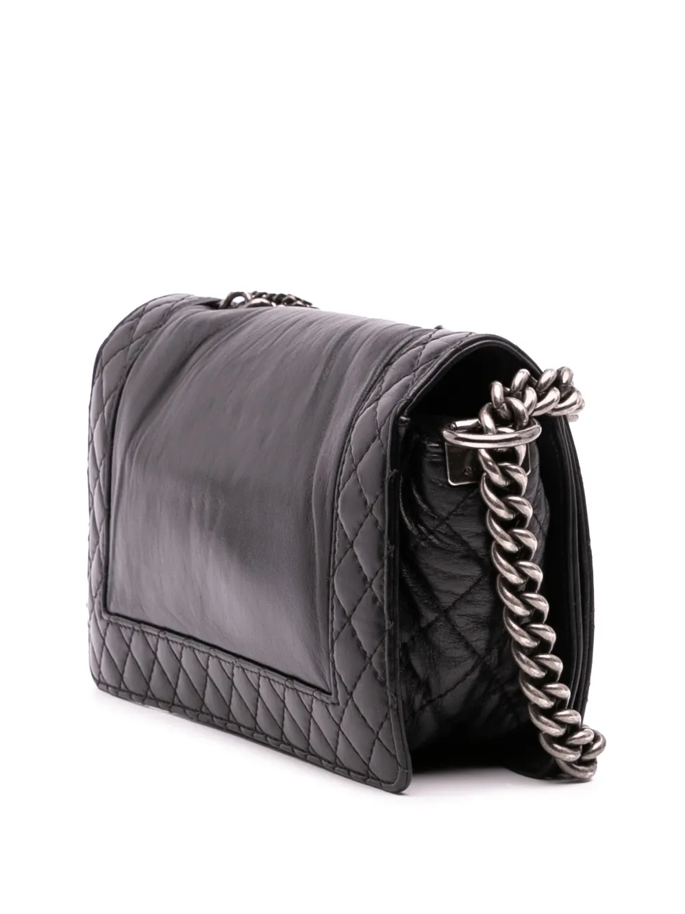 Pre-owned Chanel 2013-2014 Medium Calfskin Enchained Boy Flap Crossbody Bag In Black