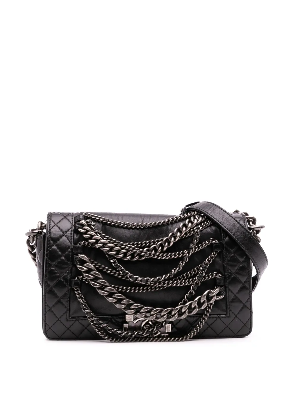 Мужская сумка через плечо с клапаном на цепочке от CHANEL, бывшая в употреблении в продаже в 2013-2014 годах, из телячьей кожи среднего размера