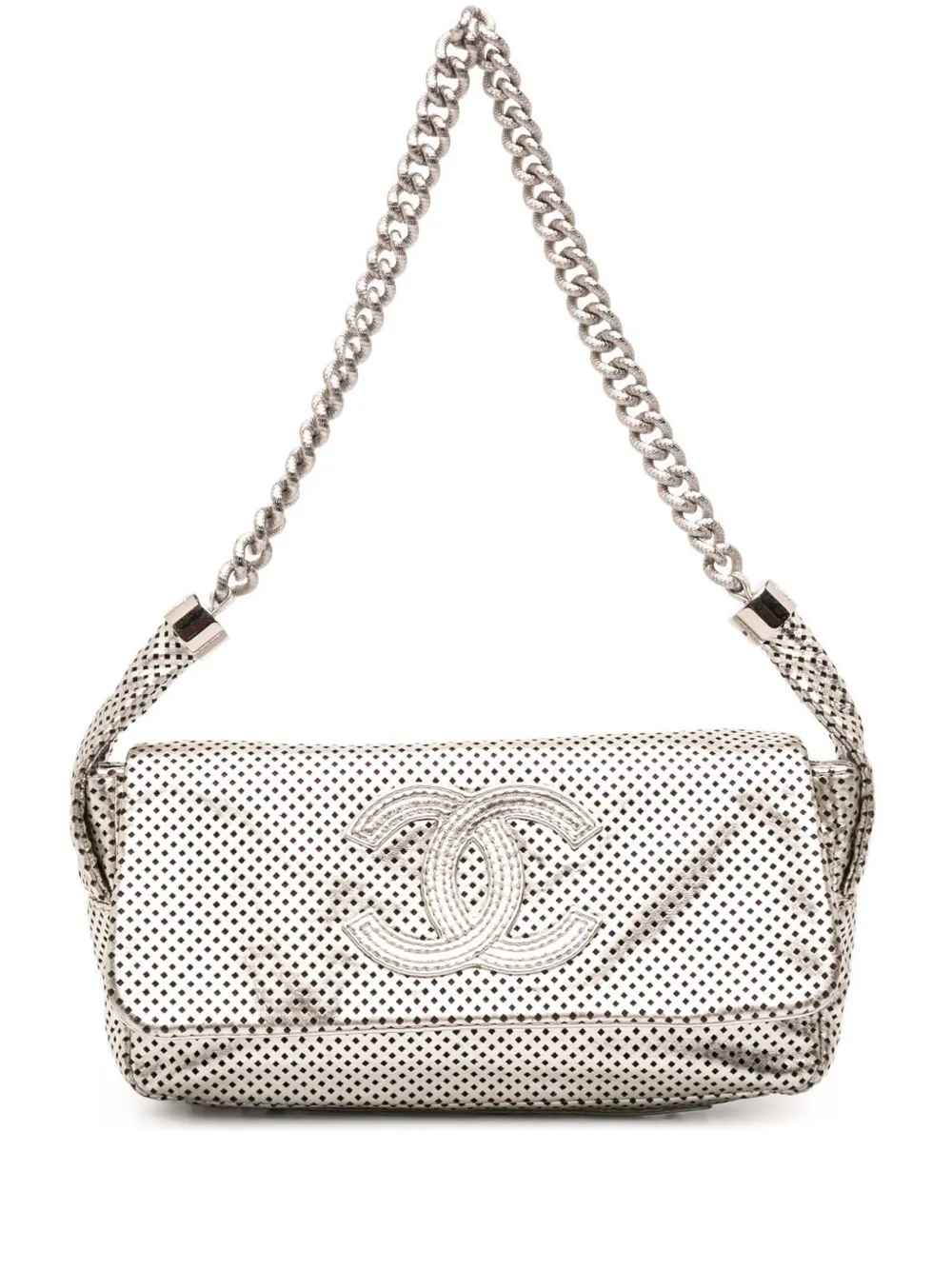 Сумка через плечо с клапаном Rodeo Drive, бывшая в употреблении у CHANEL в 2008-2009 годах, из металлической глазурованной телячьей кожи с перфорацией
