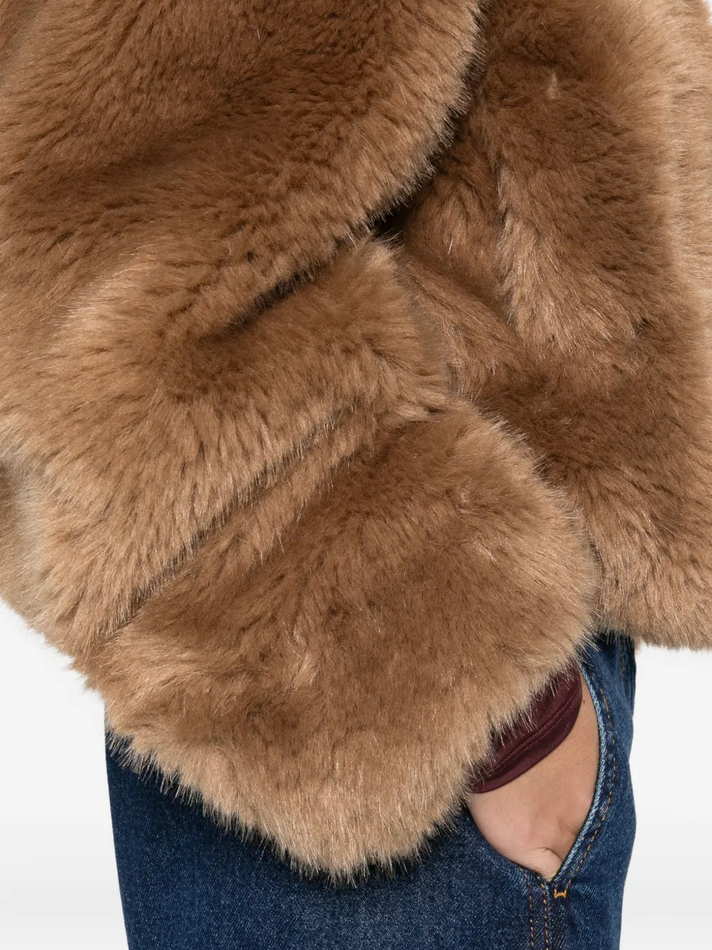 Stand Studio Cropped Faux Fur Coat With Minimalistic Design And Plush Texture In Brown
