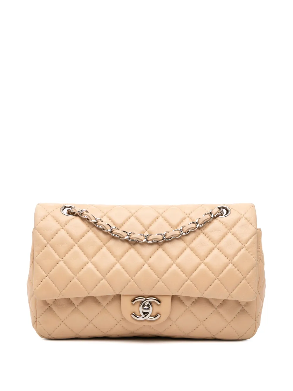Pre-owned Chanel 2008-2009 Medium Classic Lambskin Double Flap Shoulder Bag In Brown