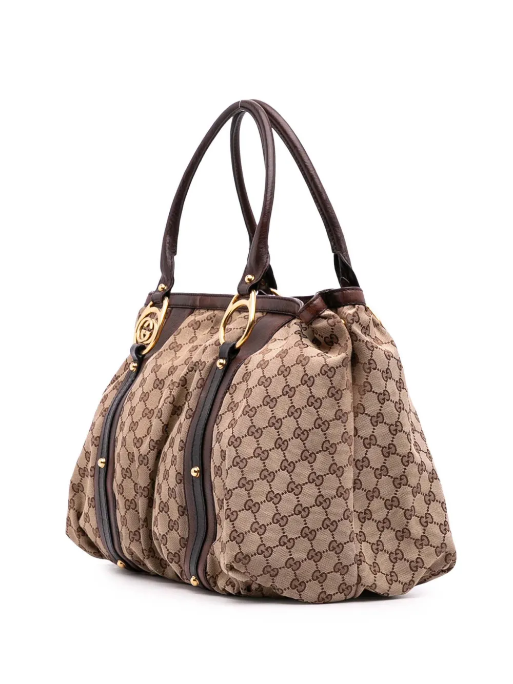 Pre-owned Gucci 2016-2025 Gg Canvas Interlocking G Tote Bag In Brown