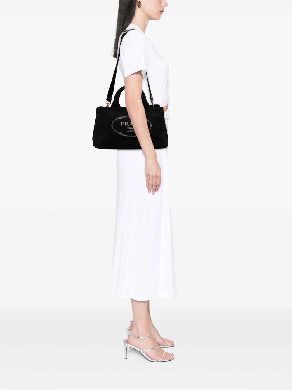 Pre-owned Prada 2013-2025 Canvas Canapa Logo Satchel In Black