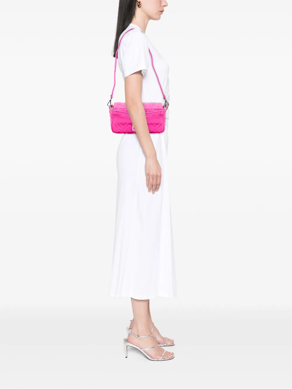 Pre-owned Fendi 2010-2025 Medium Embossed Lycra Baguette Satchel In Pink