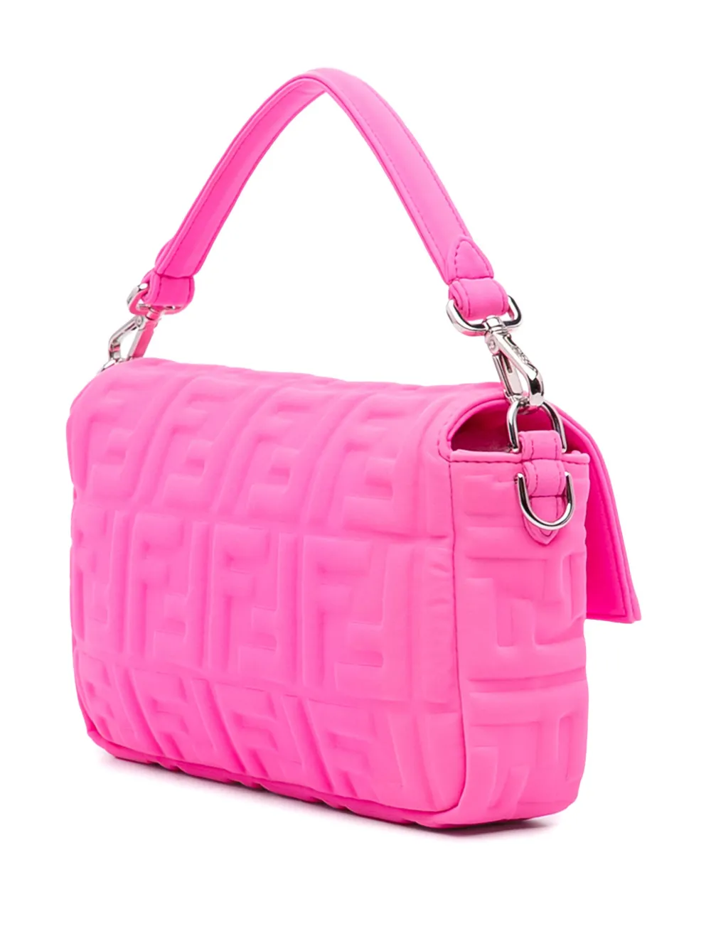 Pre-owned Fendi 2010-2025 Medium Embossed Lycra Baguette Satchel In Pink