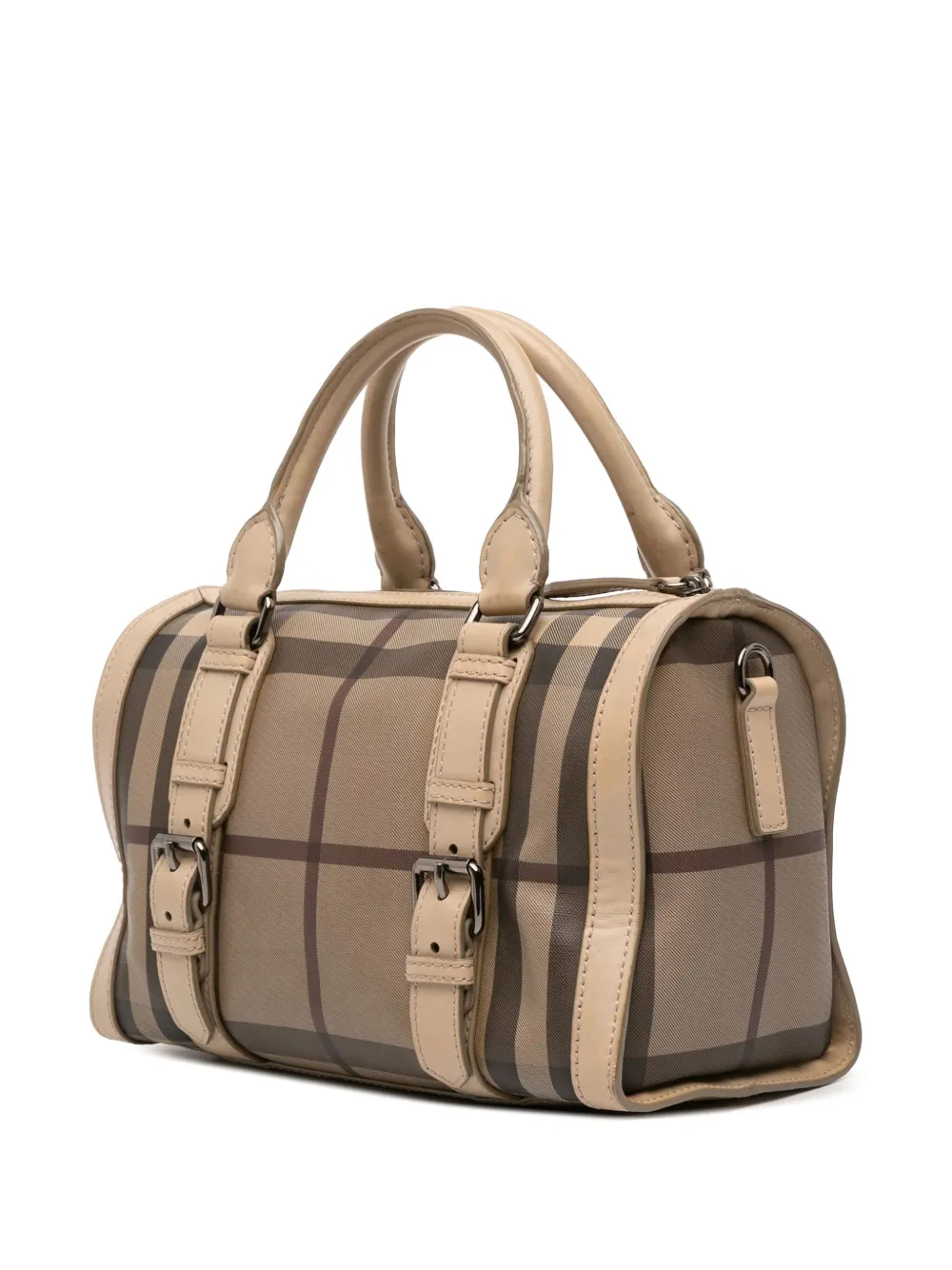 Pre-owned Burberry 2000-2017 Smoke Check Coated Canvas Chester Boston Bag Satchel In Brown