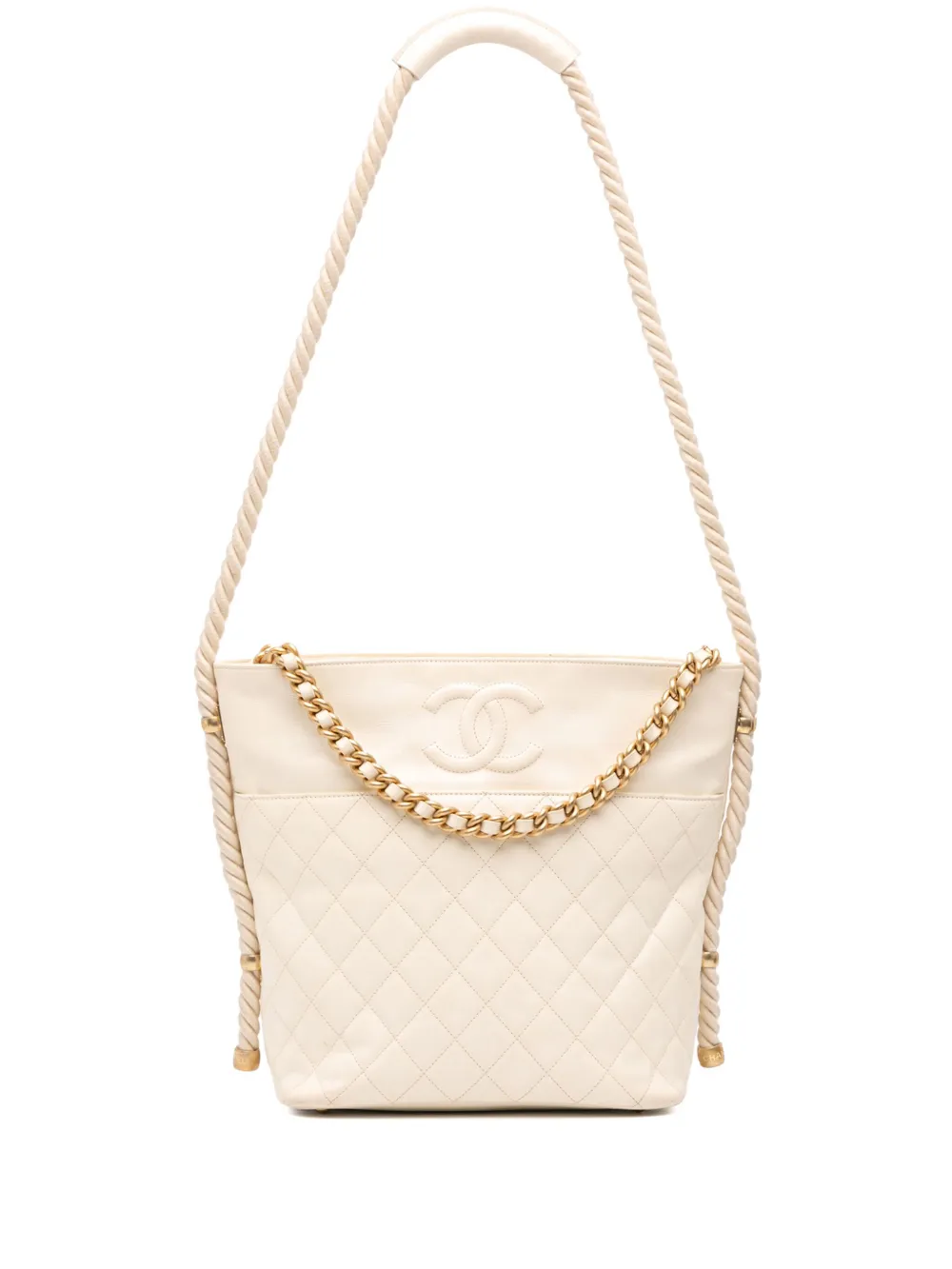 CHANEL Pre-Owned 2019 Crumpled Calfskin En Vogue Rope satchel - Bianco