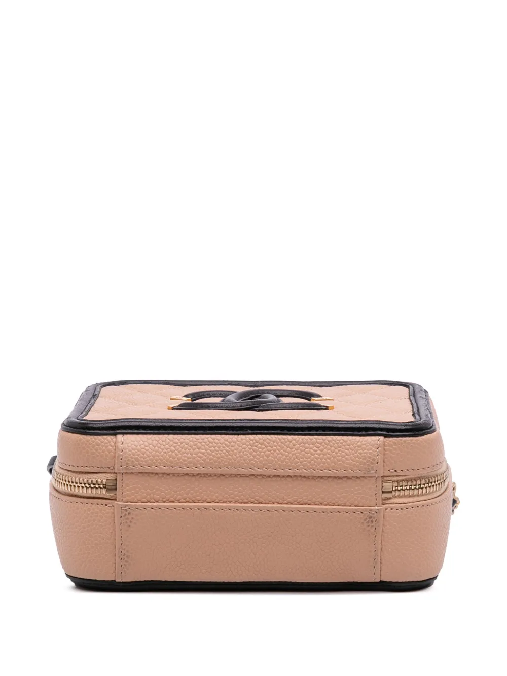 Pre-owned Chanel 2017-2018 Small Caviar Cc Filigree Vanity Case Satchel In Brown
