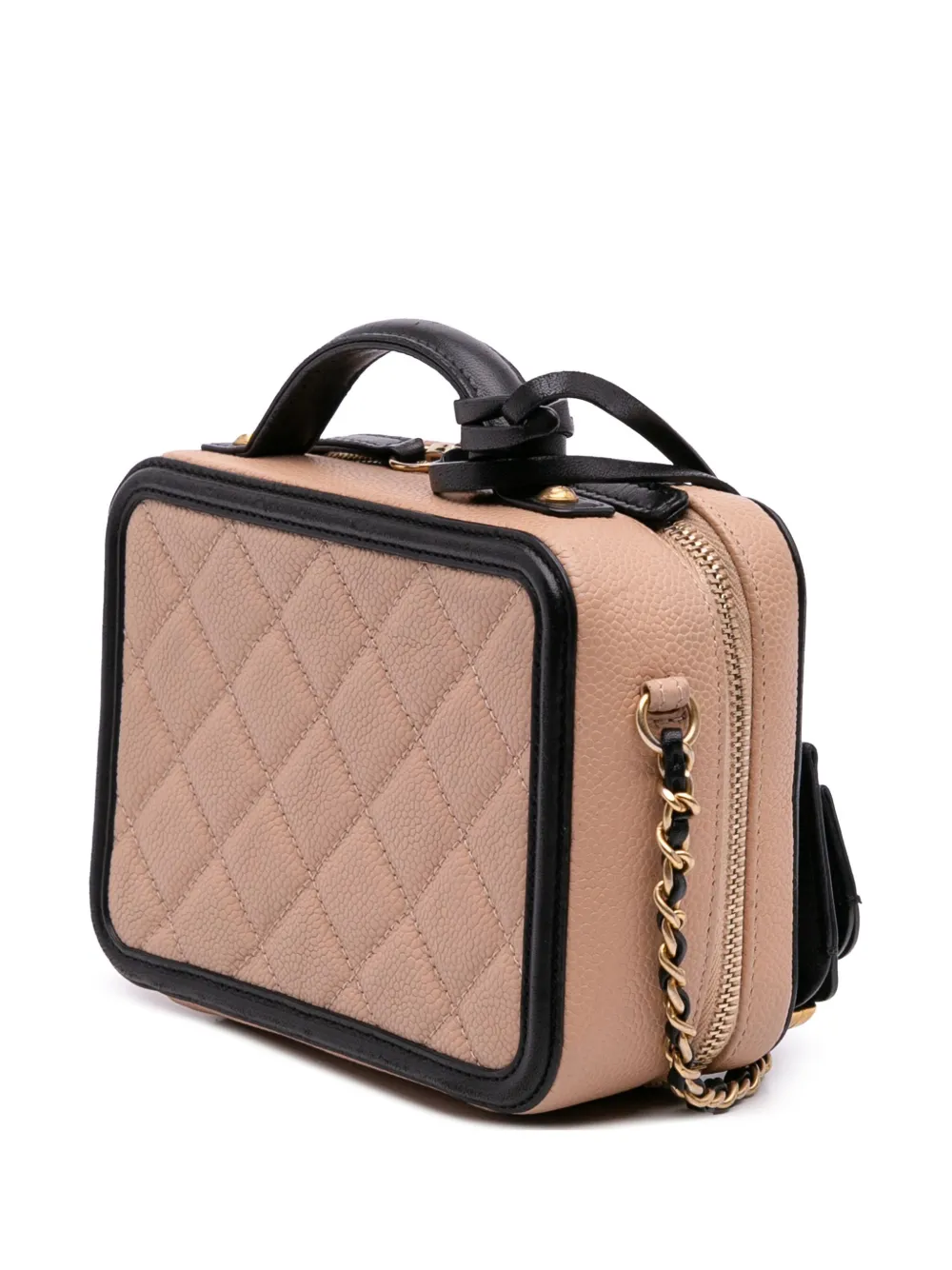 Pre-owned Chanel 2017-2018 Small Caviar Cc Filigree Vanity Case Satchel In Brown