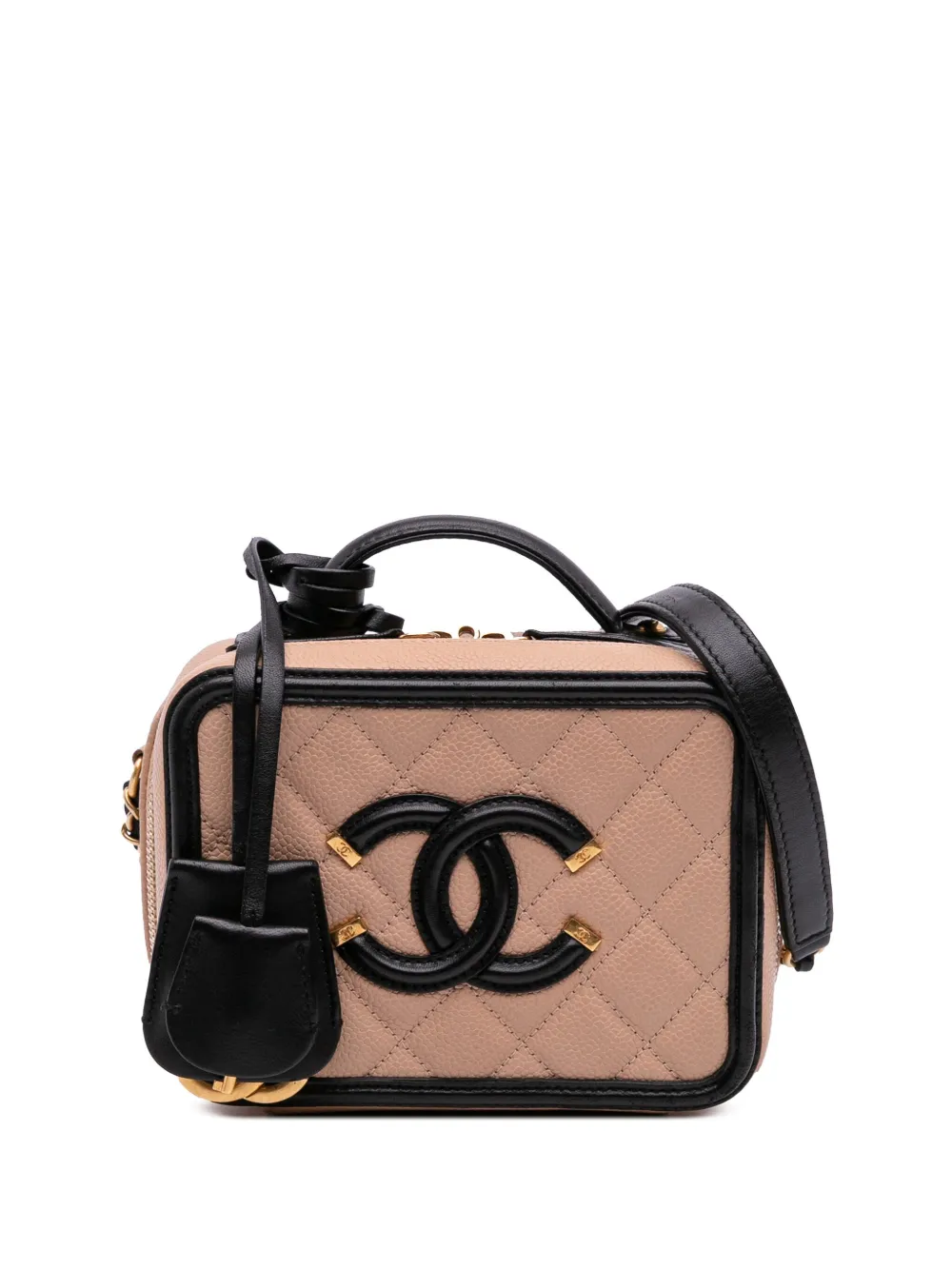 Pre-owned Chanel 2017-2018 Small Caviar Cc Filigree Vanity Case Satchel In Brown