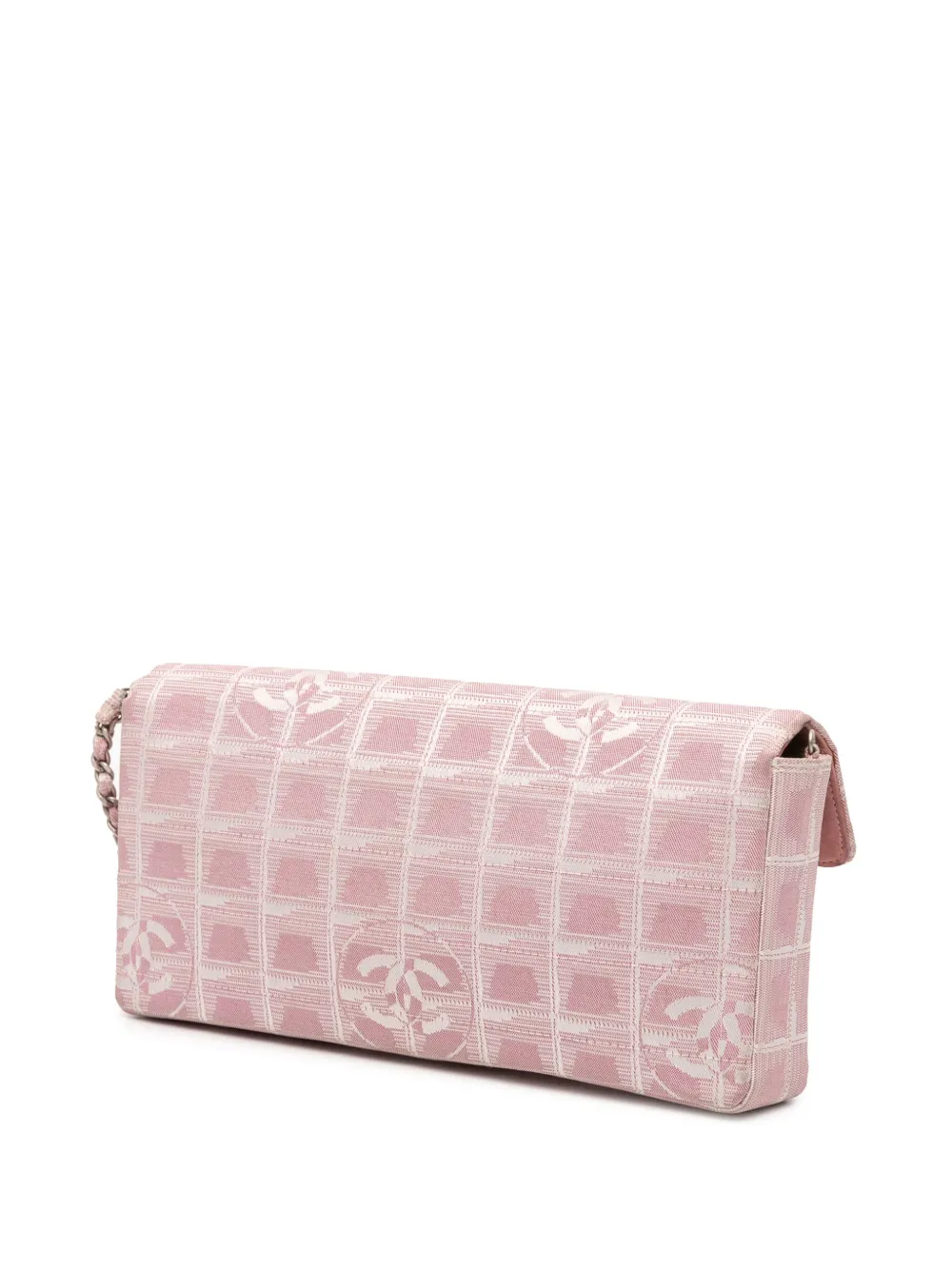 Pre-owned Chanel 2000-2002 New Travel Line Nylon East West Flap Shoulder Bag In Pink