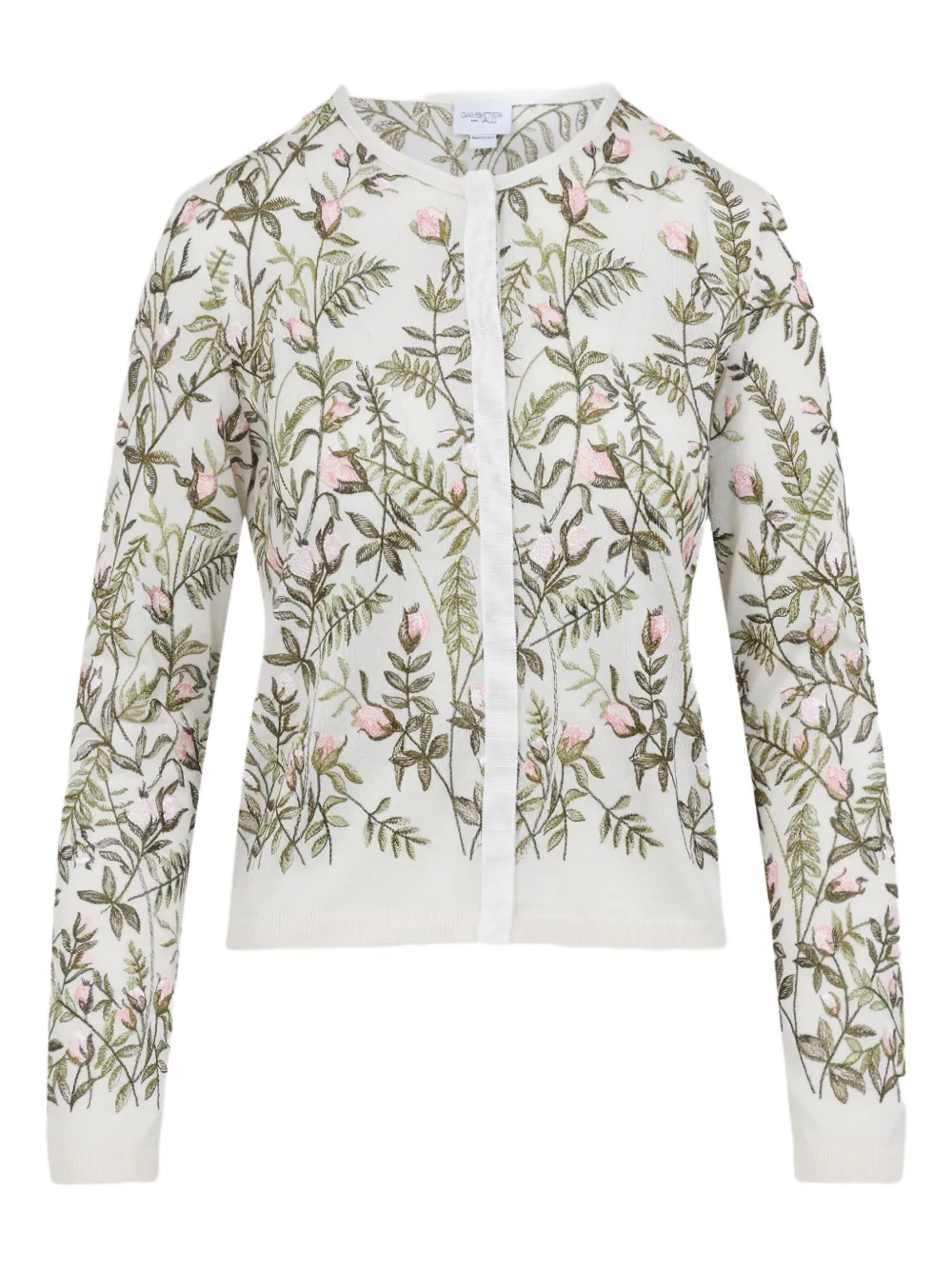 Giambattista Valli Ivory Cashmere And Silk Cardigan With Floral Embroidery In White