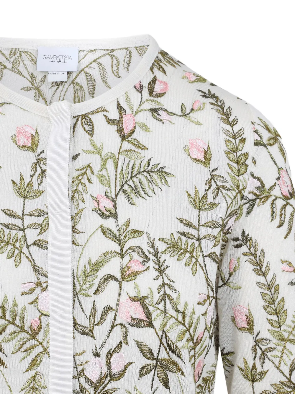 Giambattista Valli Ivory Cashmere And Silk Cardigan With Floral Embroidery In White