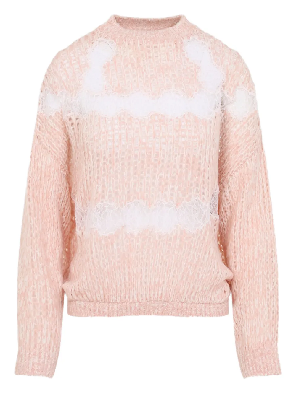 Giambattista Valli Soft Beige Wool-cashmere Blend Sweater With Fuzzy Stripes In Pink