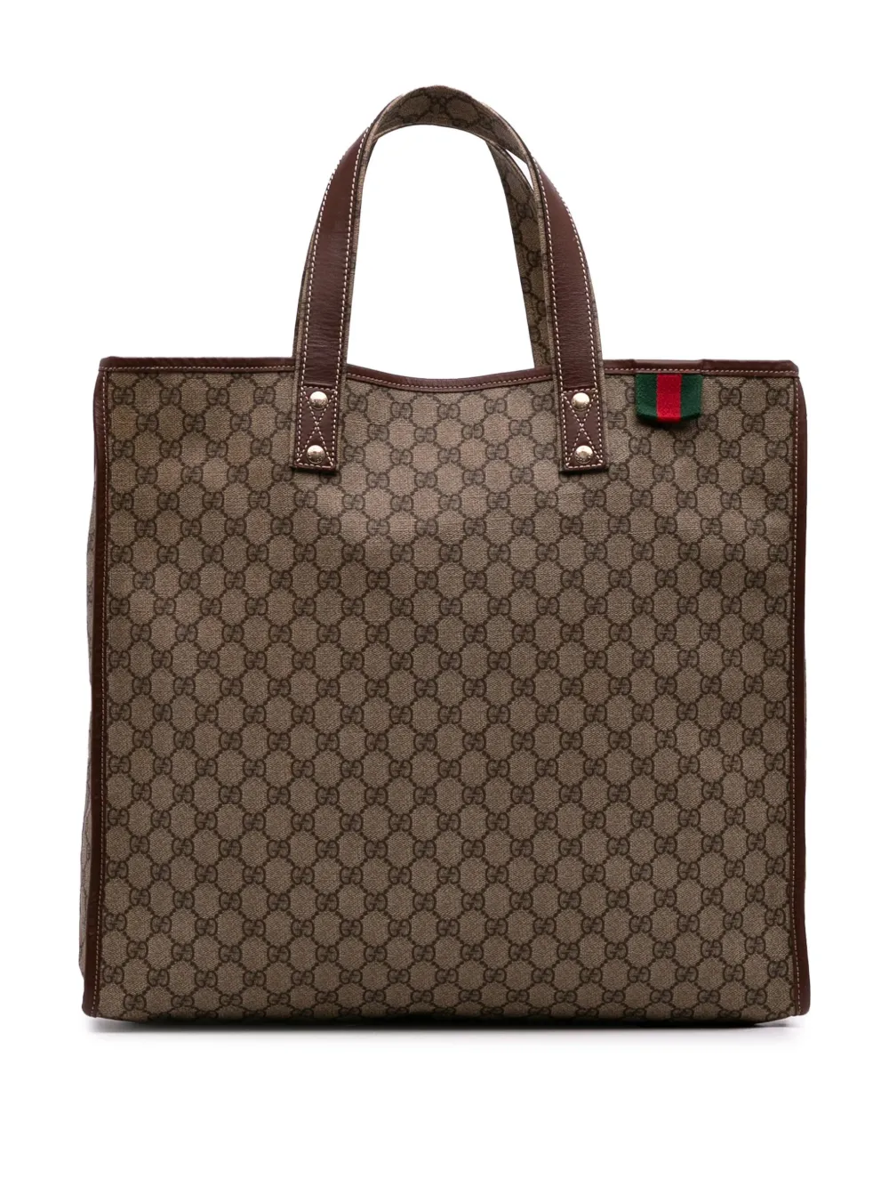 Pre-owned Gucci 2016-2025 Large Gg Supreme Web Loop Tote Bag In Brown