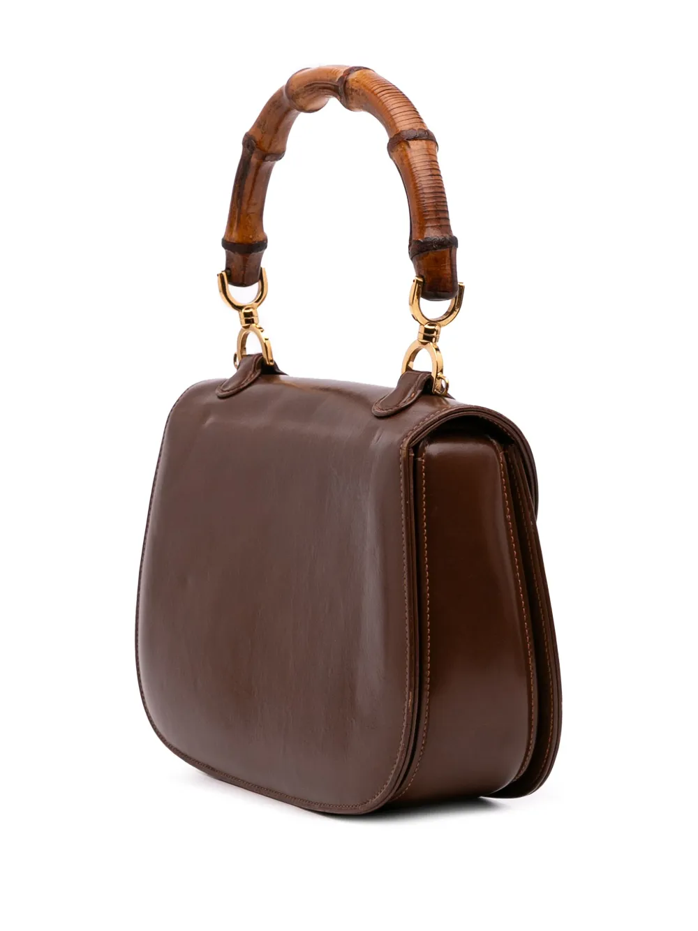 Pre-owned Gucci 20th Century Calfskin Bamboo Night Satchel In Brown