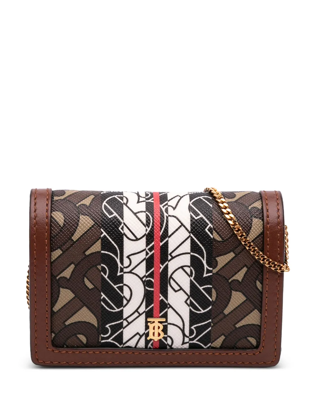 Pre-owned Burberry 2018-2023 Monogram Stripe E-canvas Jessie Tb Wallet On Chain Crossbody Bag In Brown