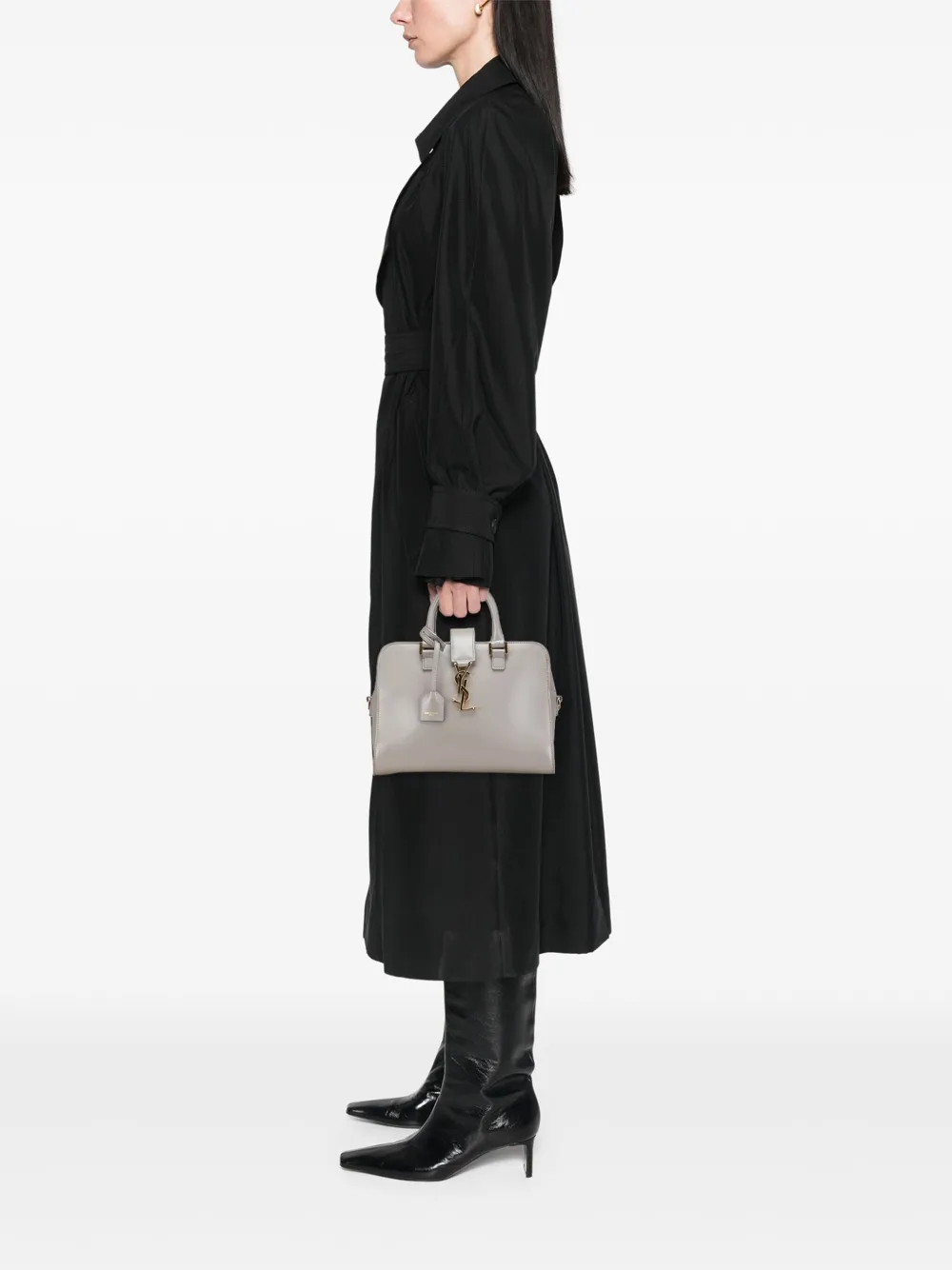 Pre-owned Saint Laurent 2019 Baby Leather Monogram Cabas Satchel In Gray