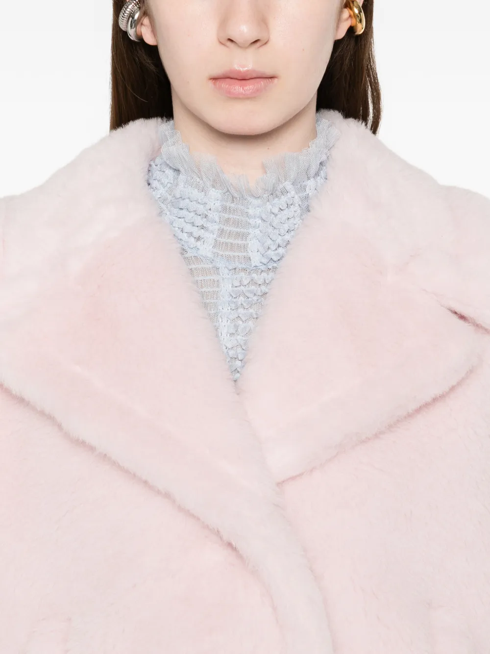 Max Mara Teddy-texture Buttoned Cape In Pink