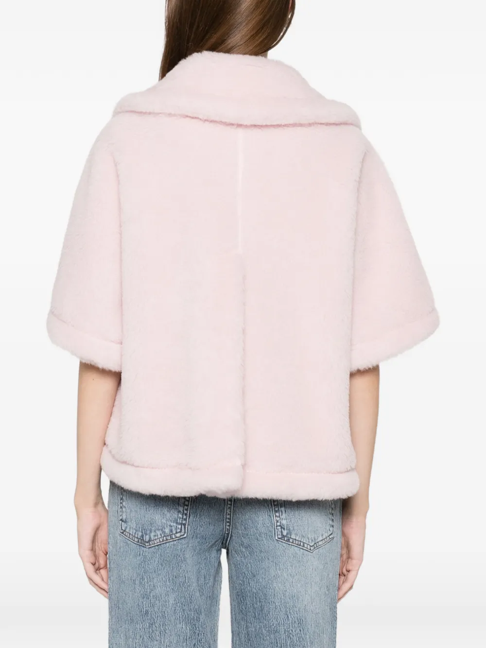 Max Mara Teddy-texture Buttoned Cape In Pink