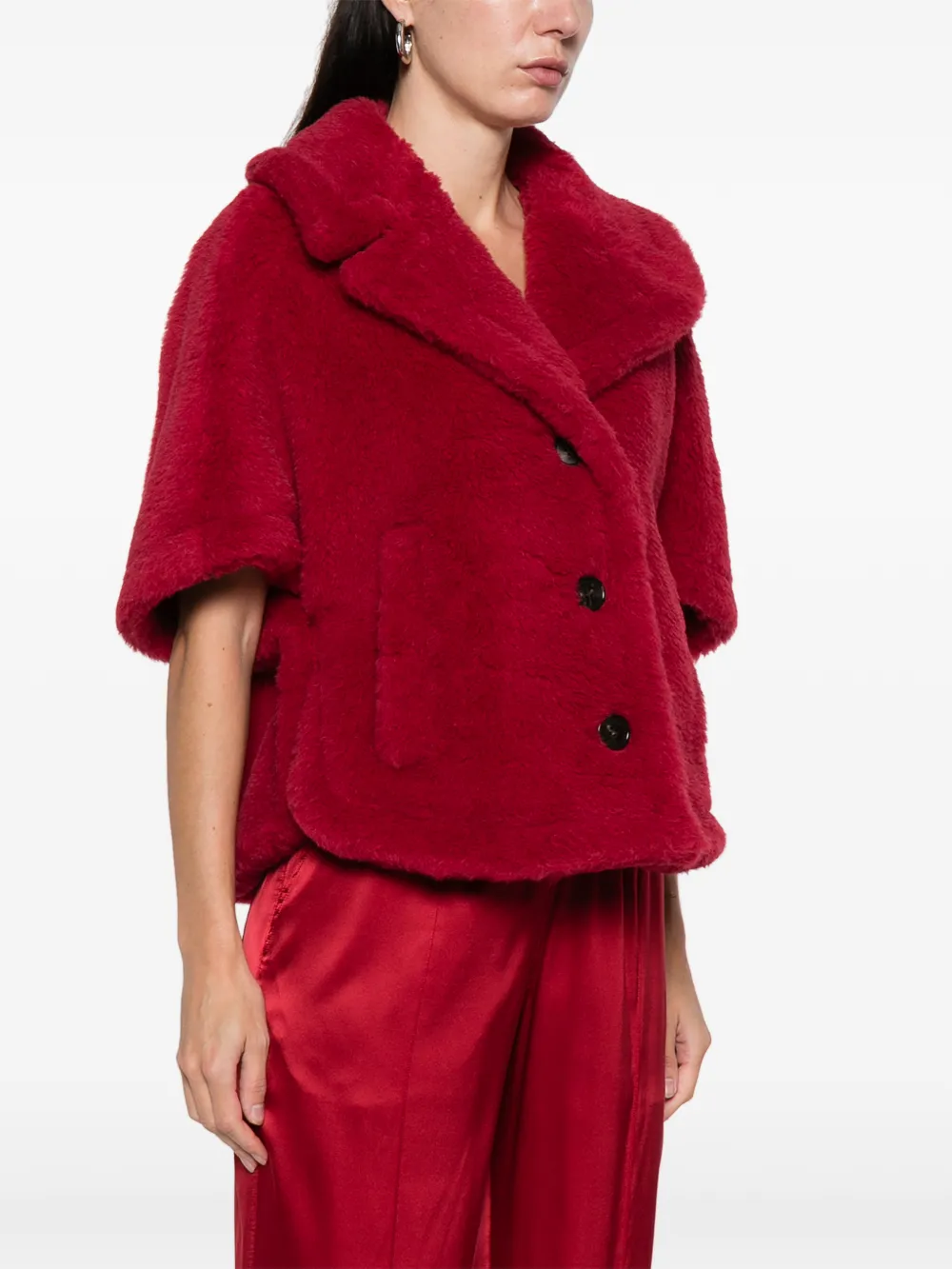 Max Mara Buttoned Cape In Red