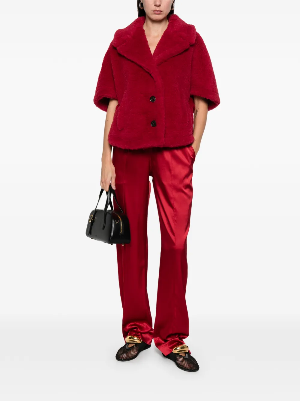 Max Mara Buttoned Cape In Red