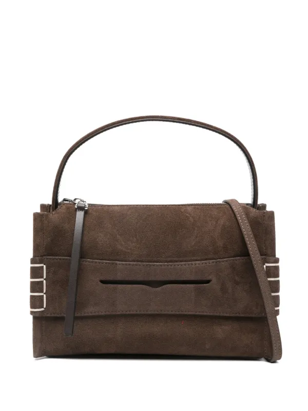JW Anderson Small Loafer Suede Top Handle Bag in Brown