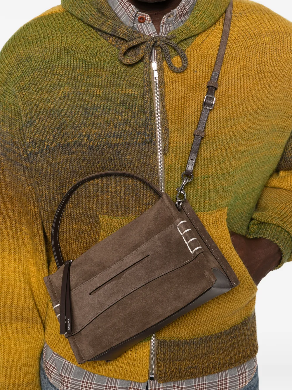 JW Anderson Small Loafer Suede Top Handle Bag in Brown, view 2