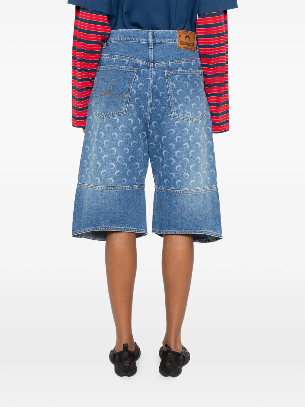Marine Serre Denim shorts met maanprint en vlakken Blauw
