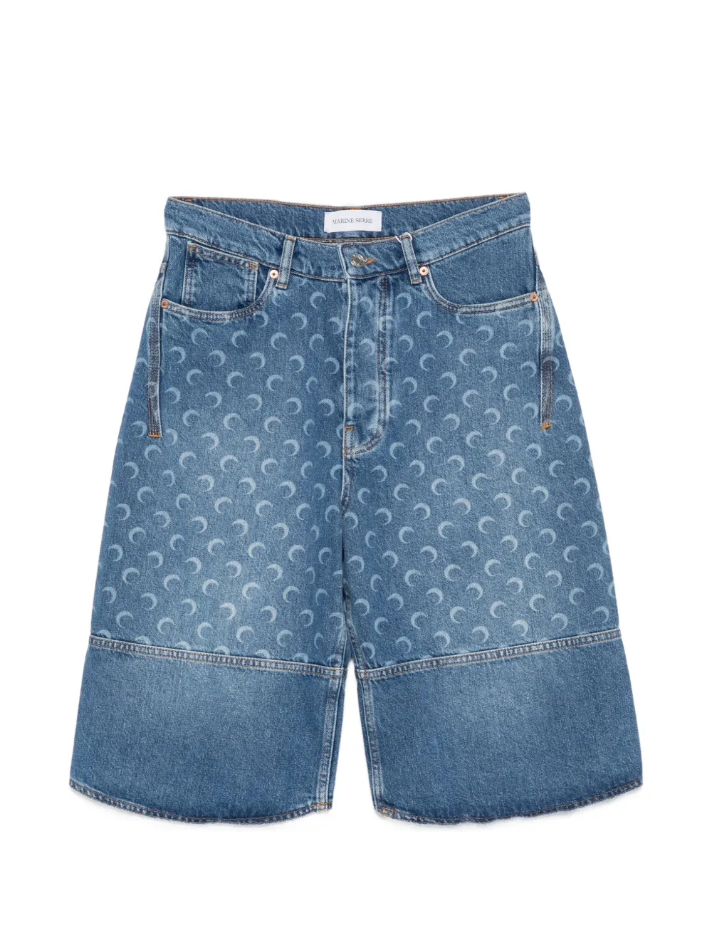 Marine Serre moon-print panelled denim shorts - Blu