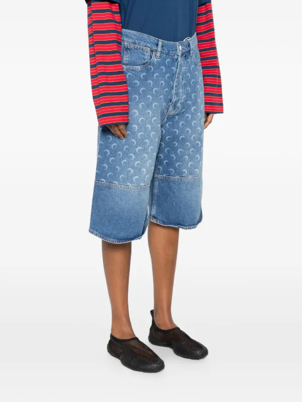 Marine Serre moon-print Panelled Denim Shorts | Blue | FARFETCH