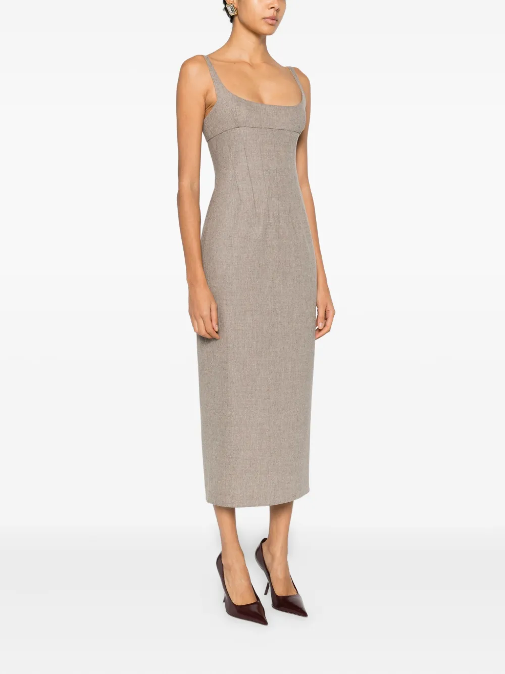 Khaite Lotte Square-neck Midi Dress In Brown