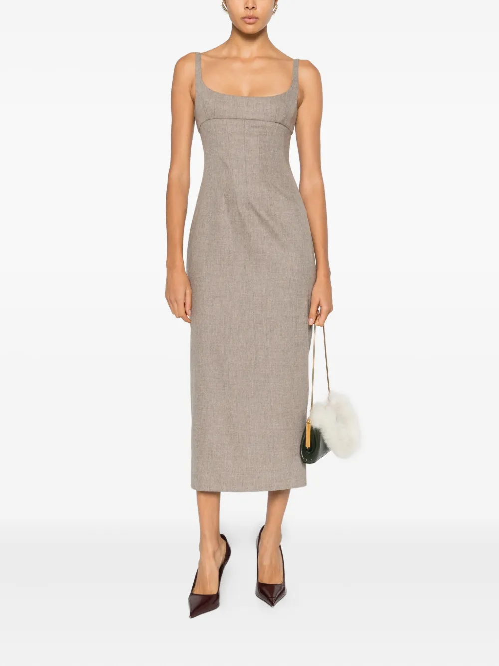 Khaite Lotte Square-neck Midi Dress In Brown