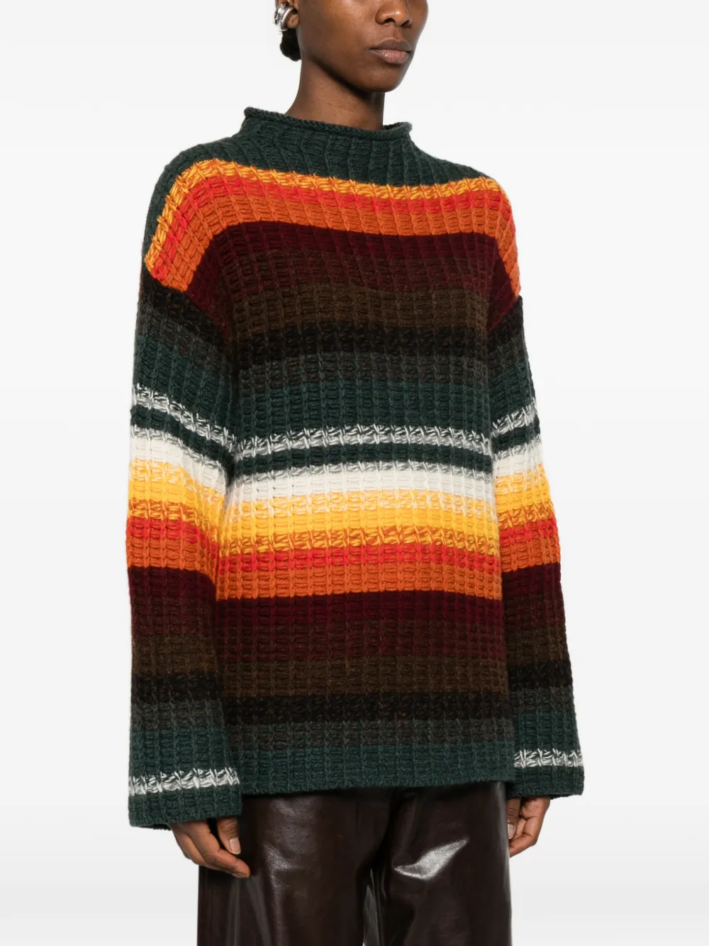 Khaite Yanis Oversized Ribbed Striped Cashmere Sweater In Animal Print