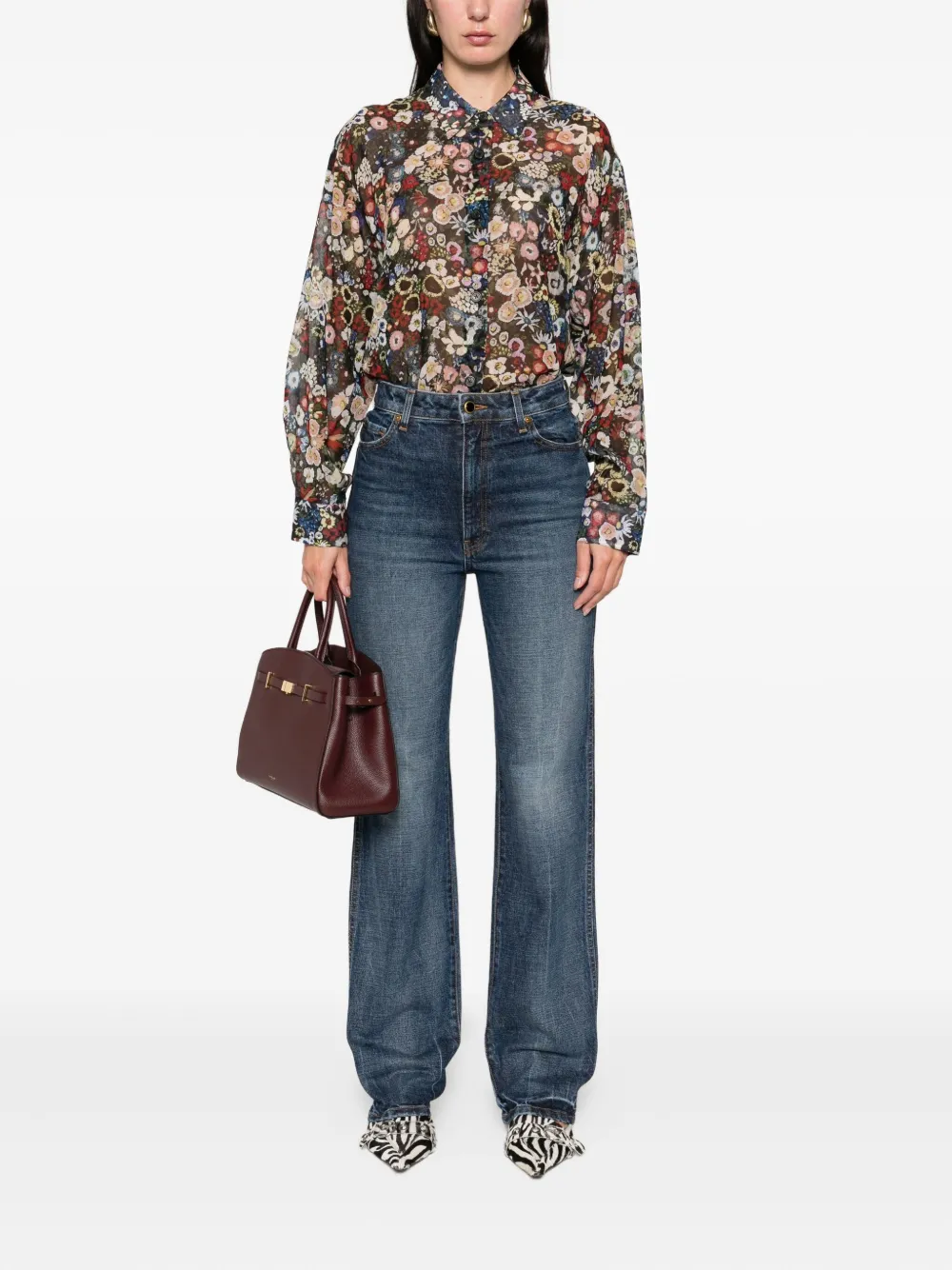 KHAITE Goya floral-pattern shirt - Zwart
