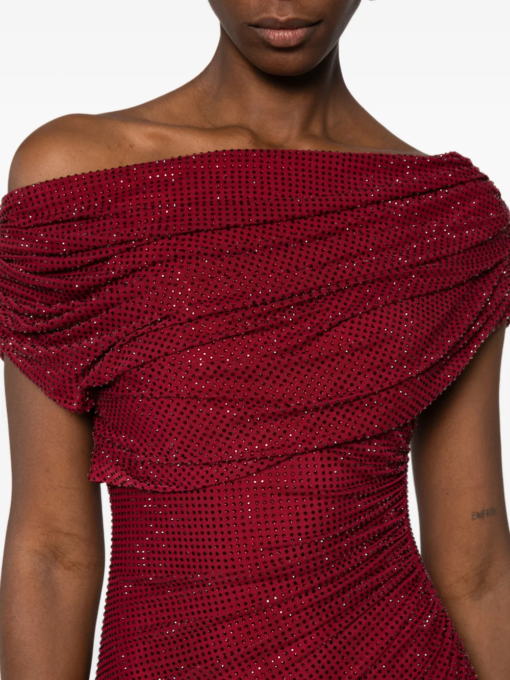 Self-Portrait Midi-jurk met gedrapeerd detail Rood