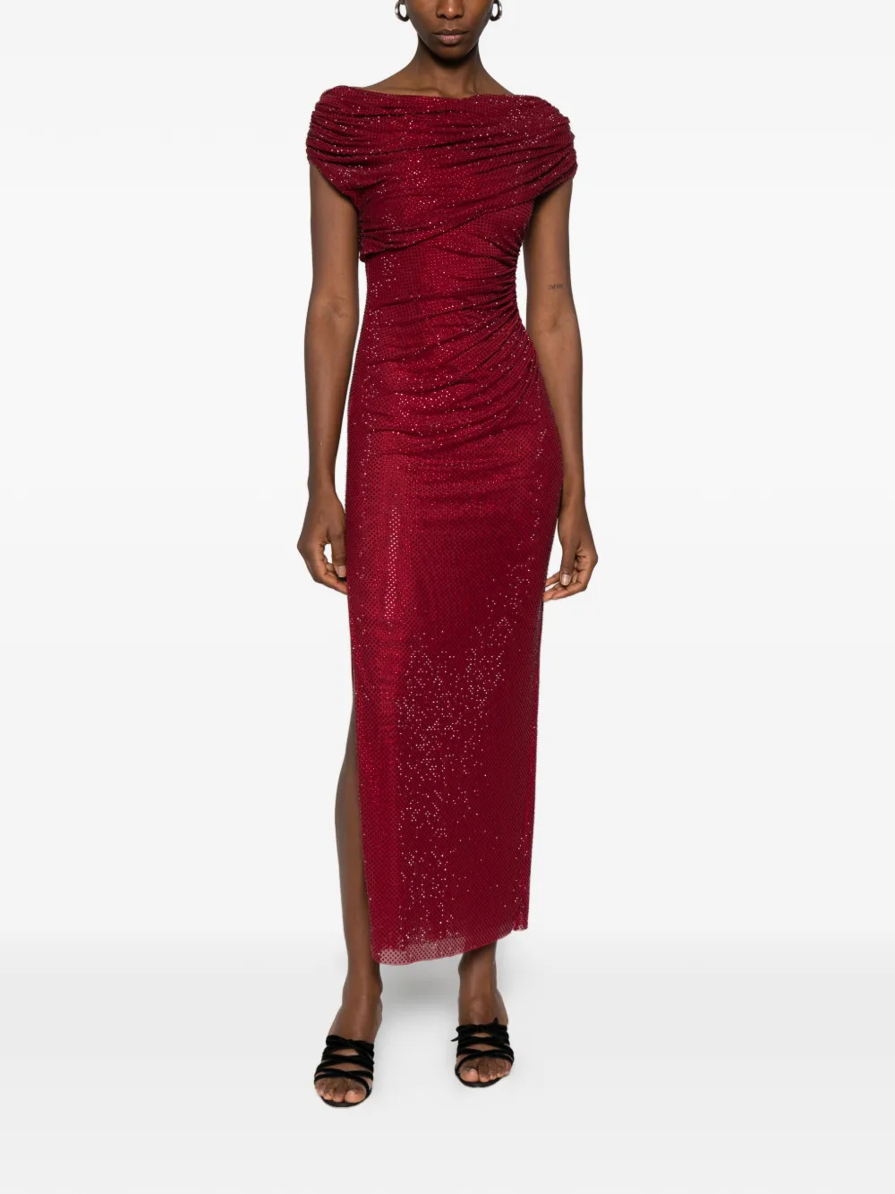 Self-Portrait drape detail midi dress - Rood