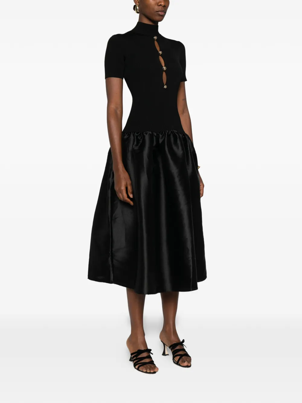 Self-Portrait Midi-jurk met knoopdetail Zwart