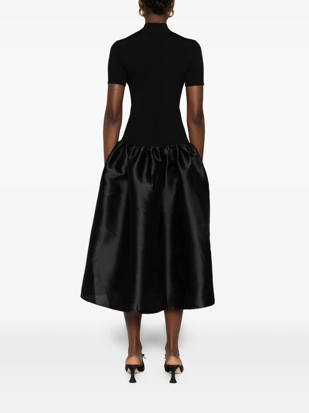 Self-Portrait Midi-jurk met knoopdetail Zwart