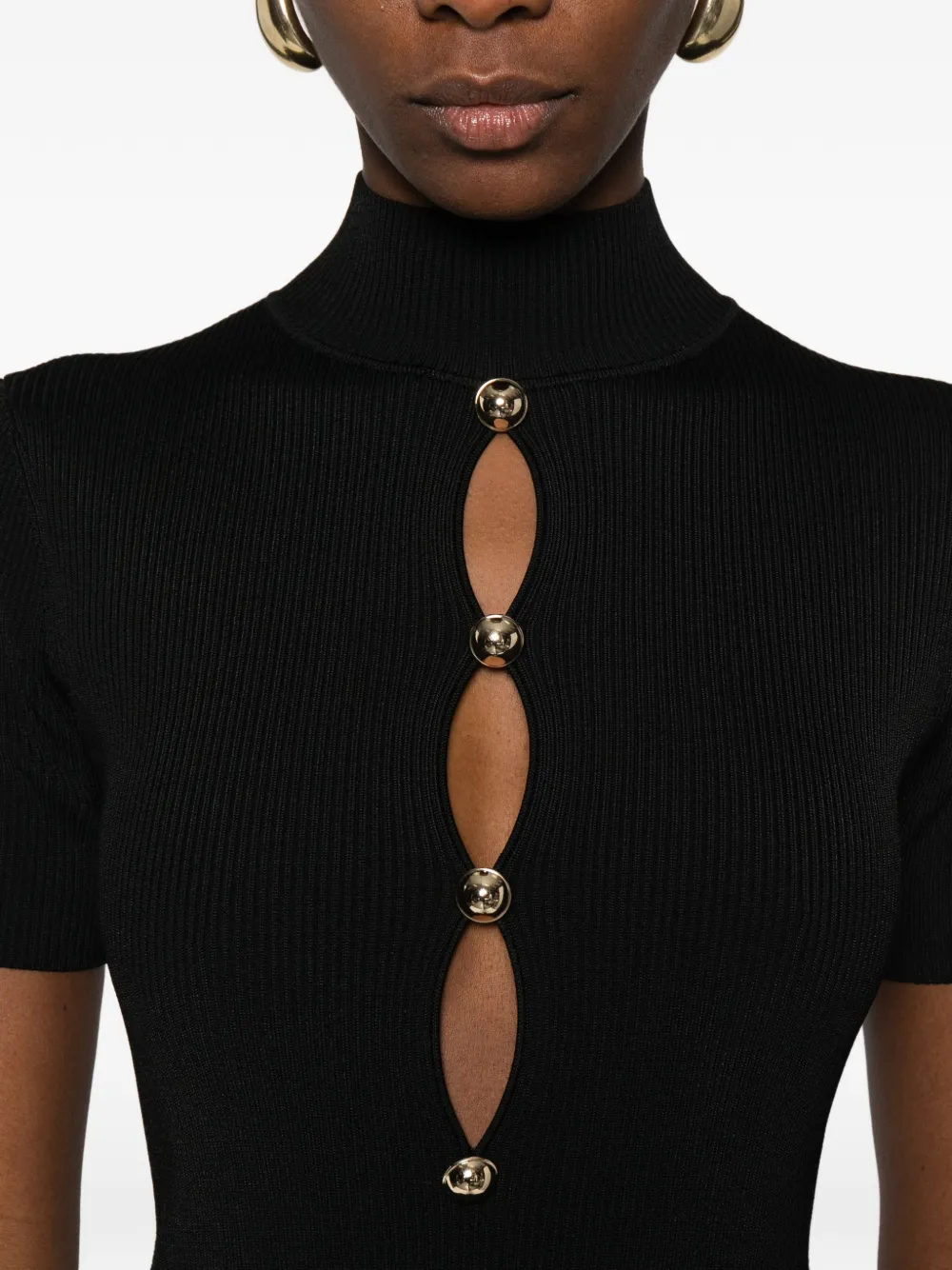 Self-Portrait Midi-jurk met knoopdetail Zwart