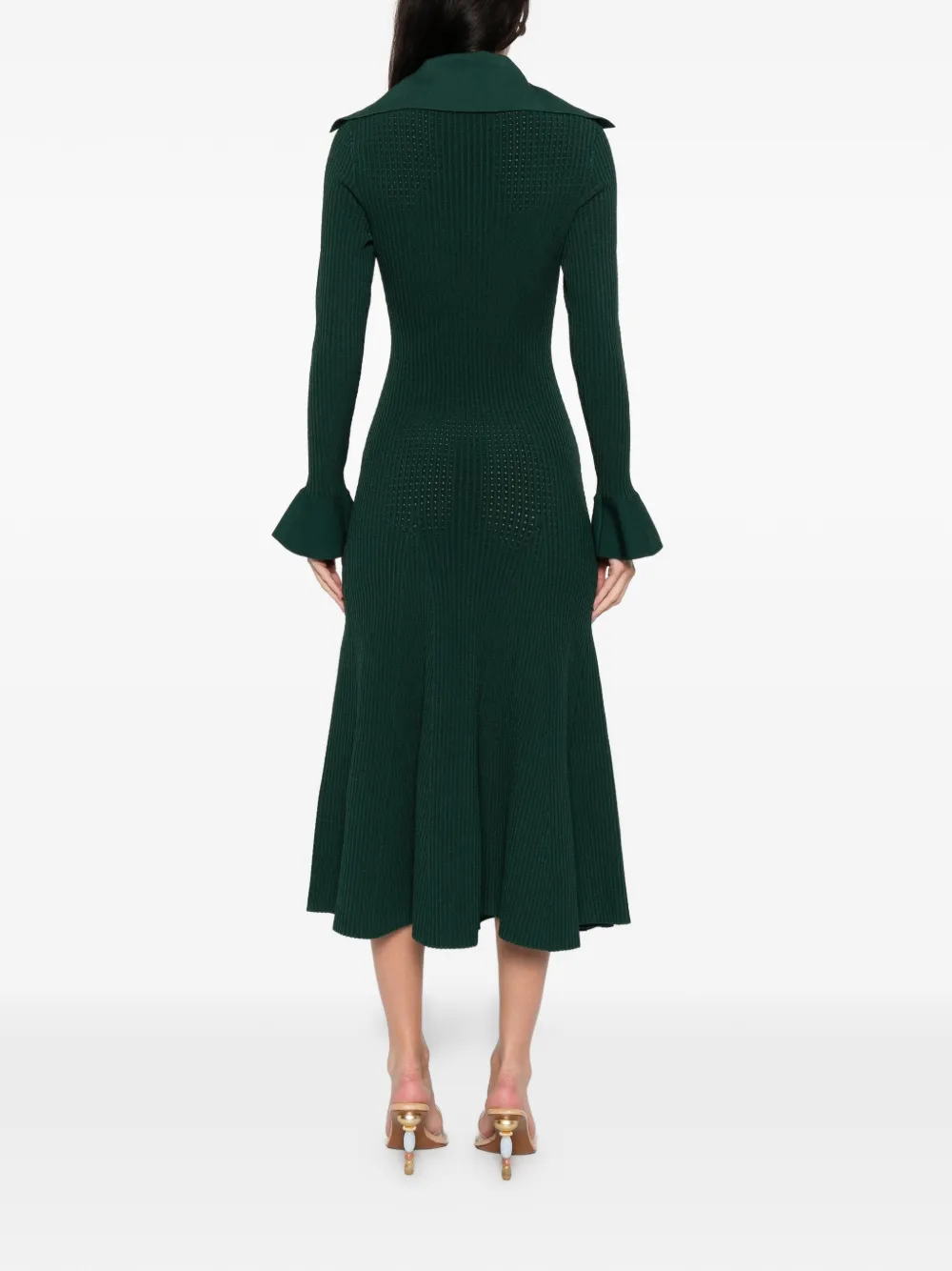 Self-Portrait Gebreide midi-jurk met kraag Groen