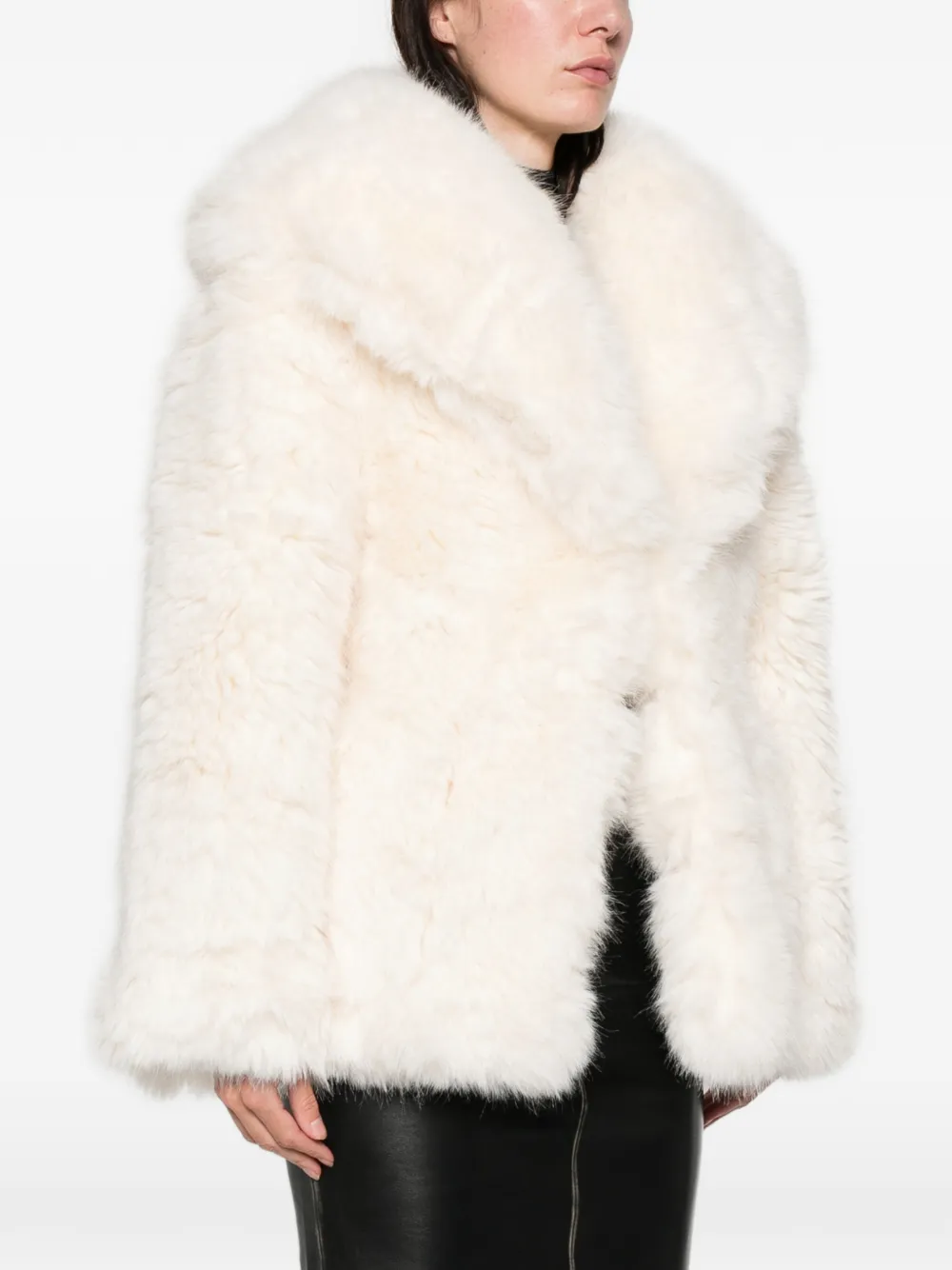 Wide-Lapel Faux-Fur Coat