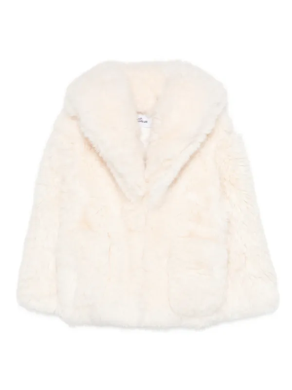 Self-Portrait Wide-lapel Faux-fur Coat in White