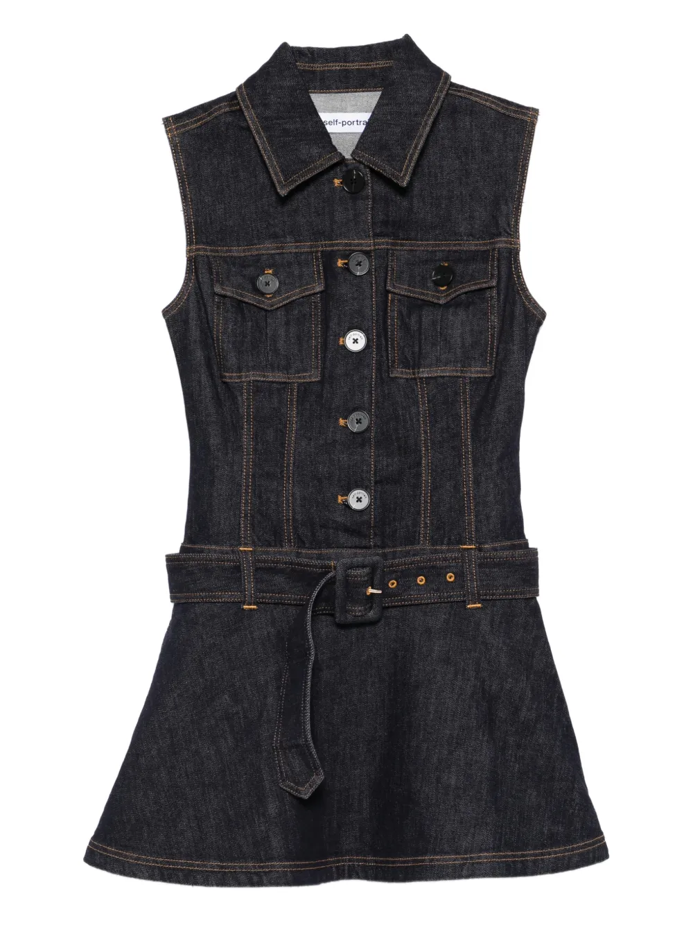 Self-portrait Belted Denim Mini Dress In Multi