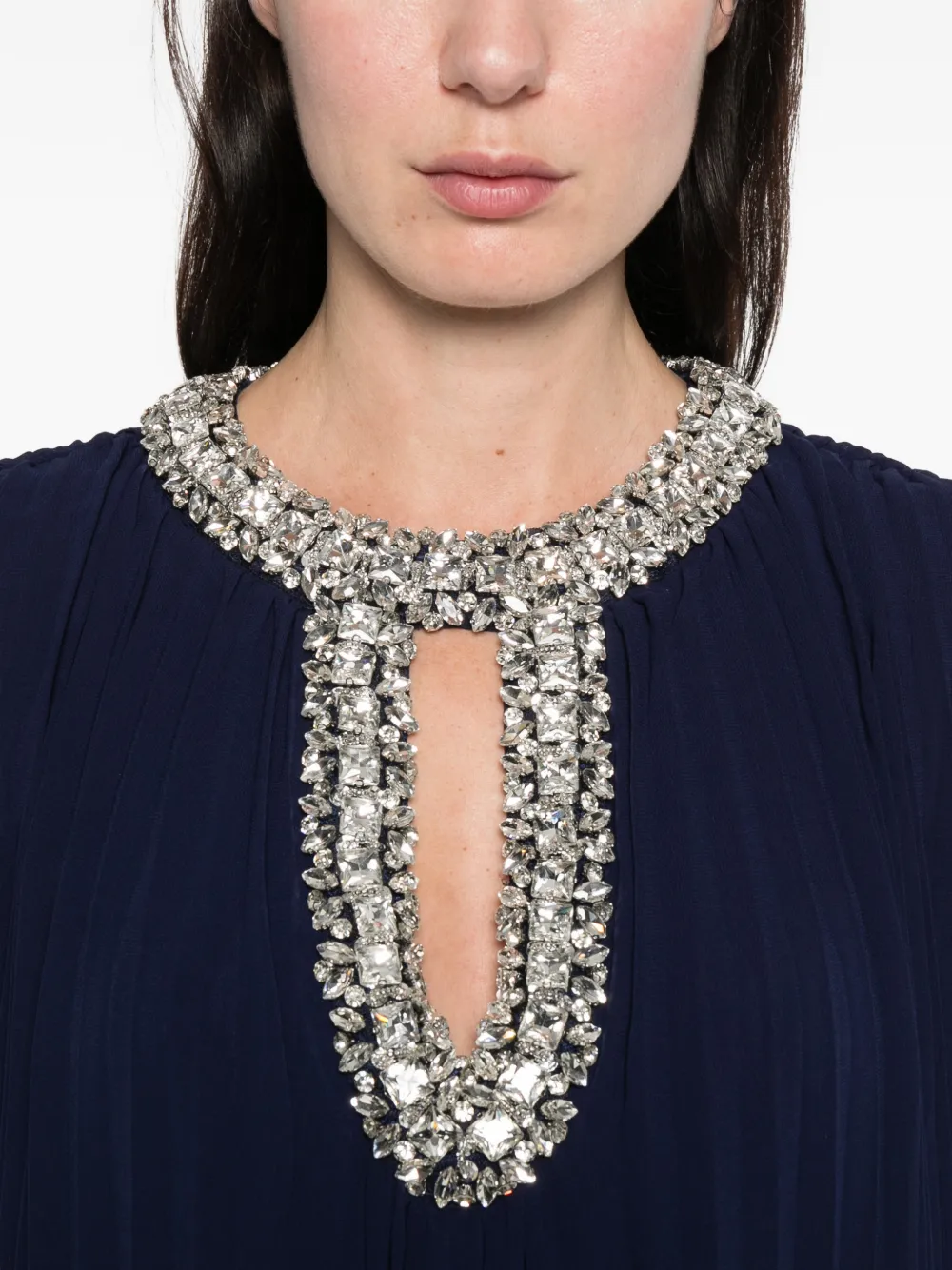 Self-Portrait Geplooide maxi-jurk met veren cuffs Blauw