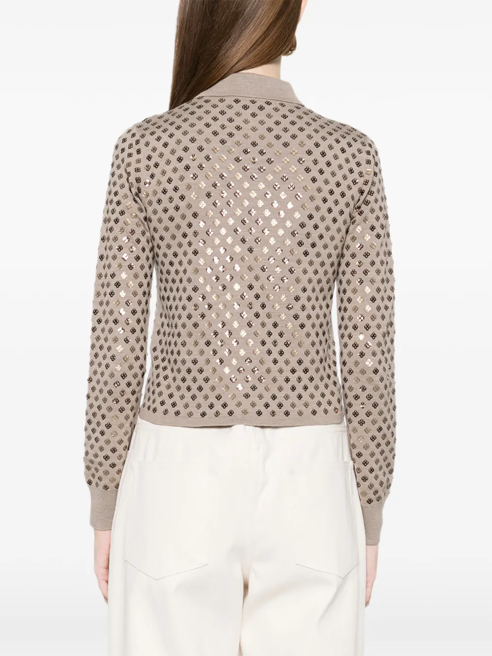 Max Mara Embellished Collared Cardigan In Brown