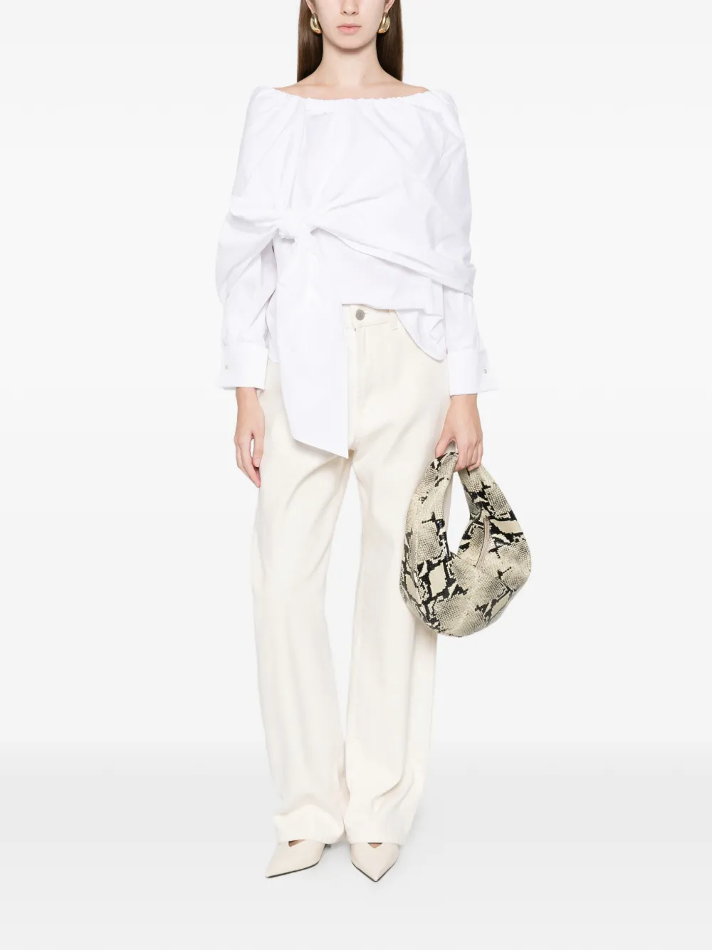 Max Mara Tie Layered Cotton Shirt In White